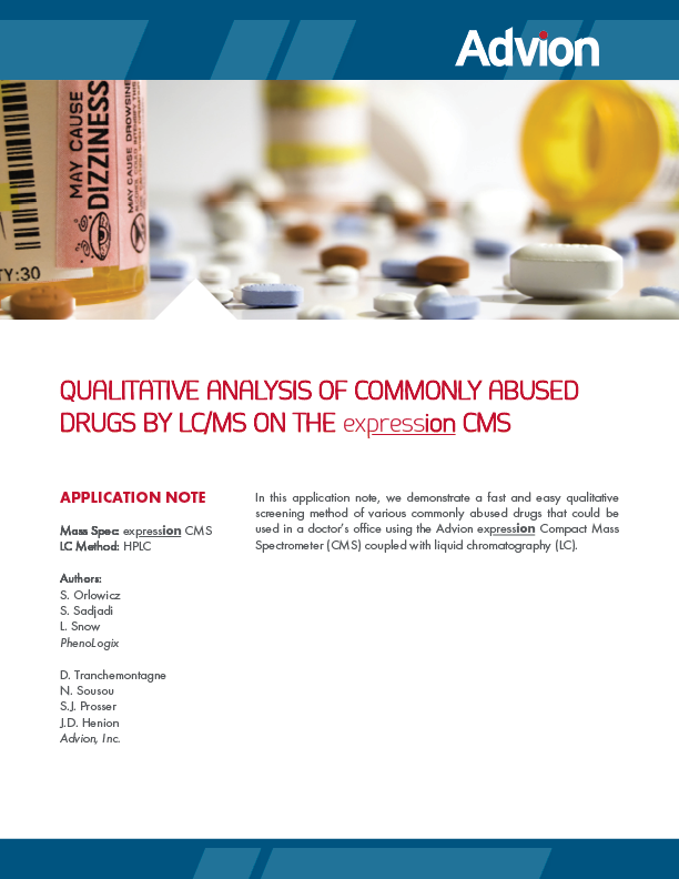 在 express ion ® CMS 上通过 LC/MS 对常见滥用药物进行定性分析