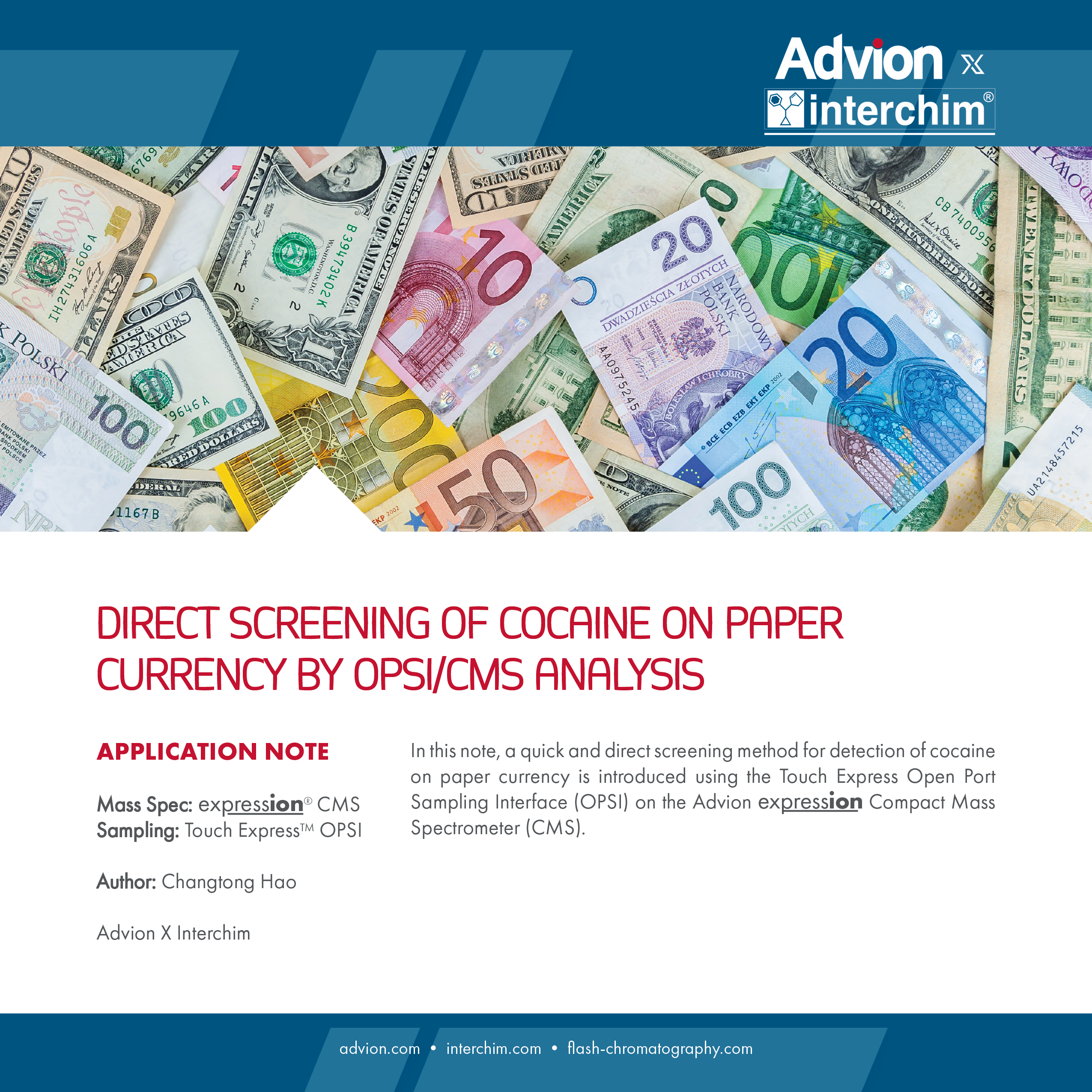 Detección directa de drogas ilícitas en papel moneda mediante análisis OPSI / CMS