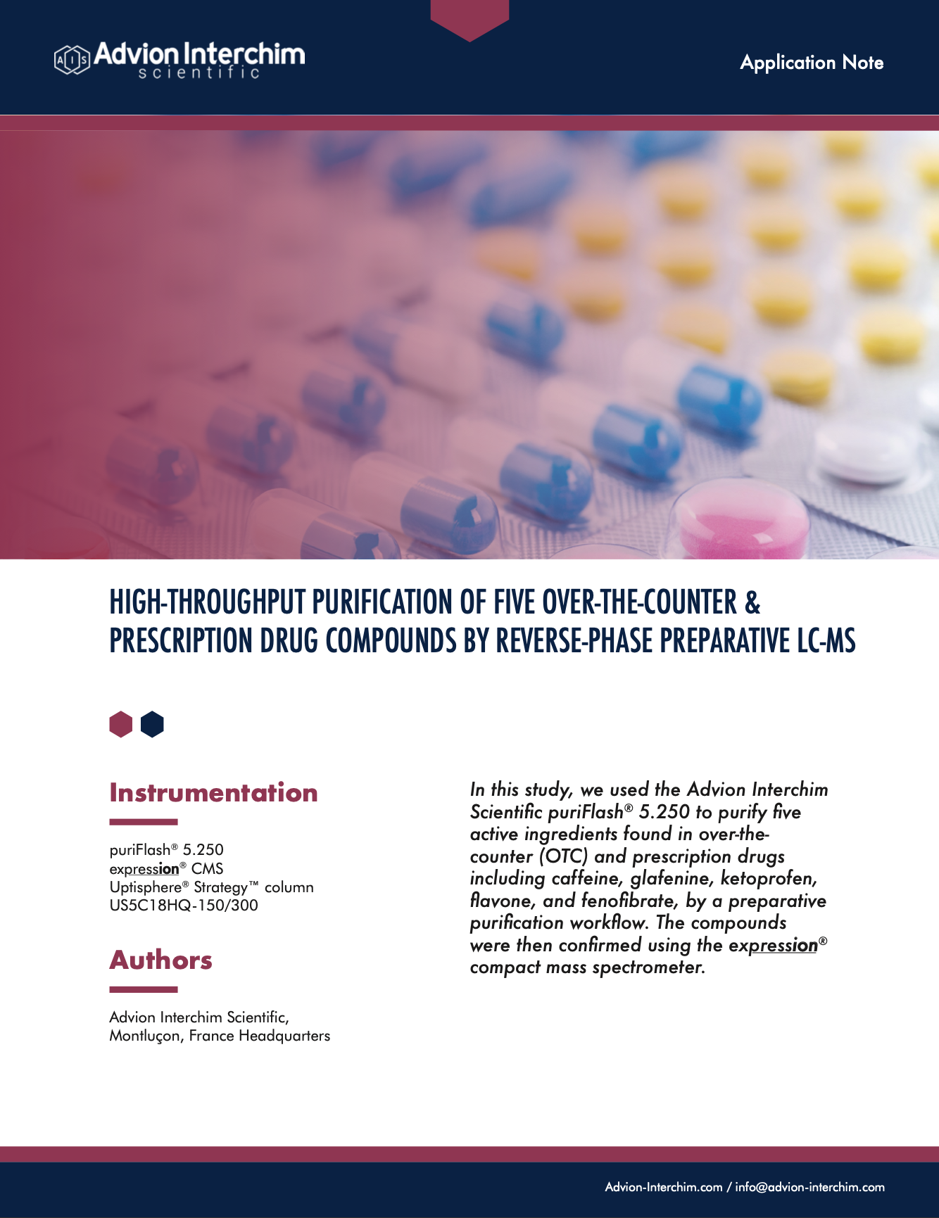 Purification à haut débit de cinq composés de médicaments en vente libre et sur ordonnance par LC-MS préparative en phase inverse