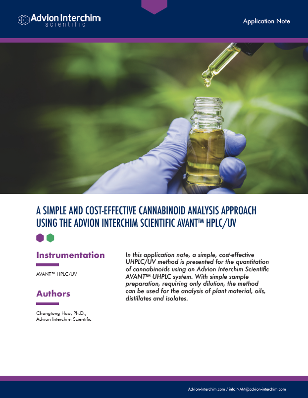 Une approche simple et rentable d'analyse des cannabinoïdes utilisant Advion Interchim Scientific AVANT TM HPLC/UV
