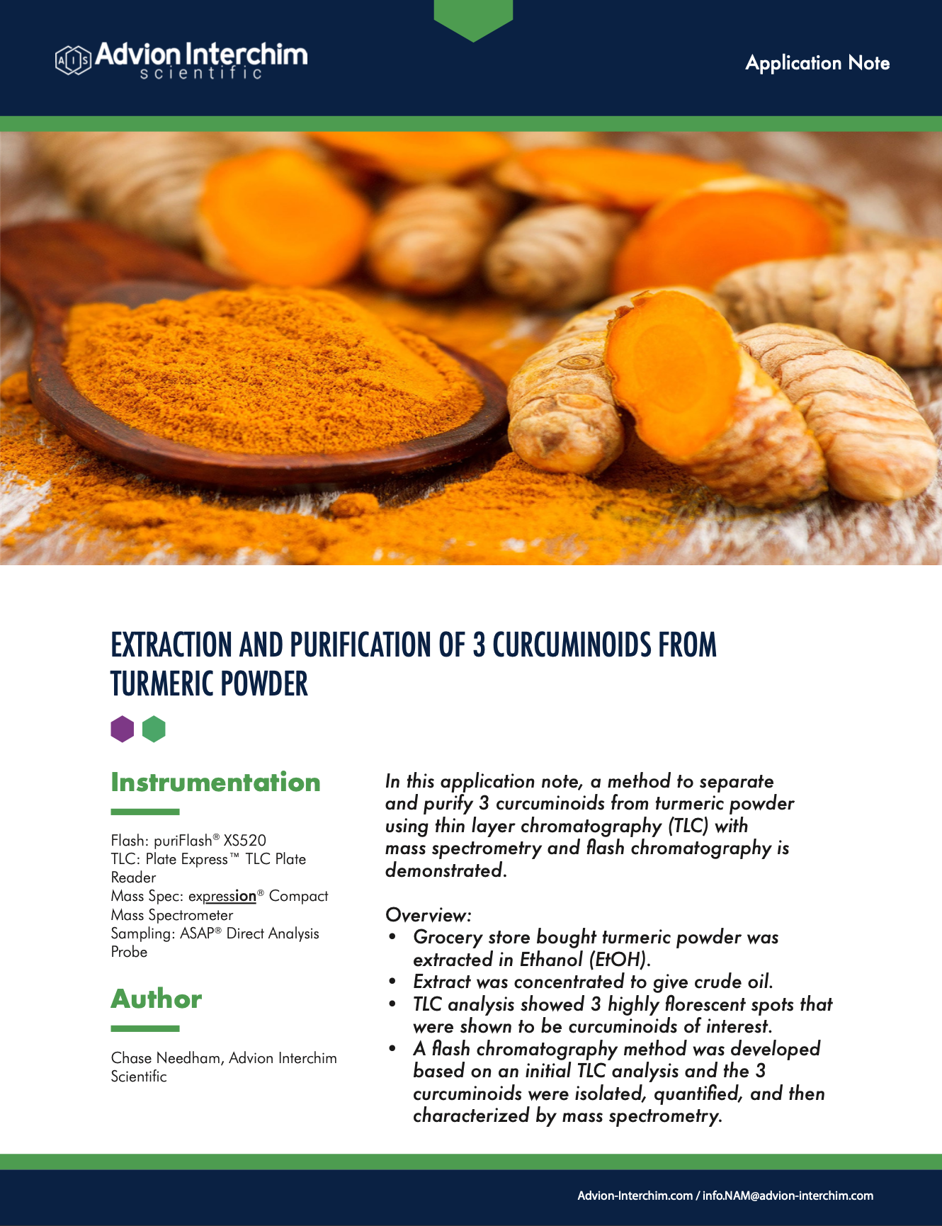 Extraction et purification de 3 curcuminoïdes à partir de poudre de curcuma