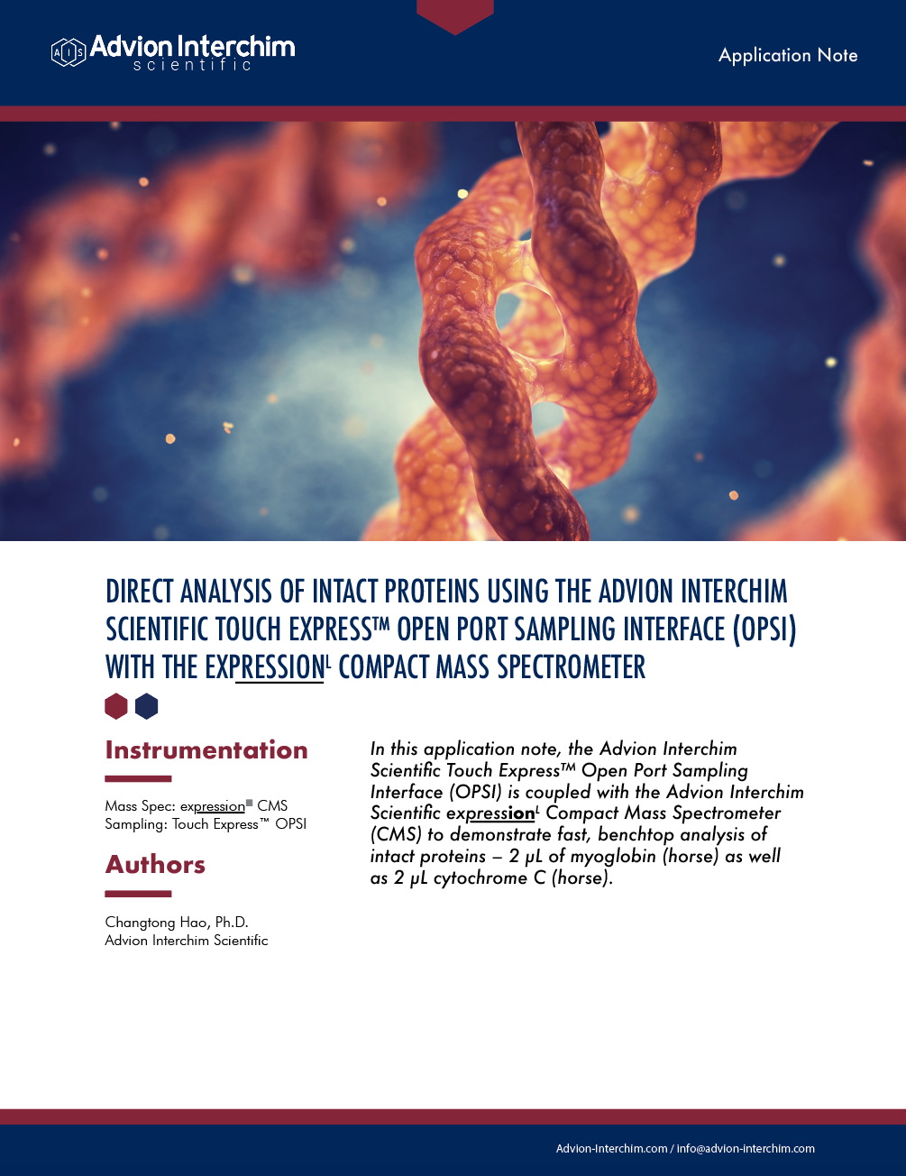 Direct Analysis of Intact Proteins using the Advion Touch Express<sup>™</sup> Open Port Sampling Interface (OPSI) with the expression<sup>L</sup> Compact Mass Spectrometer