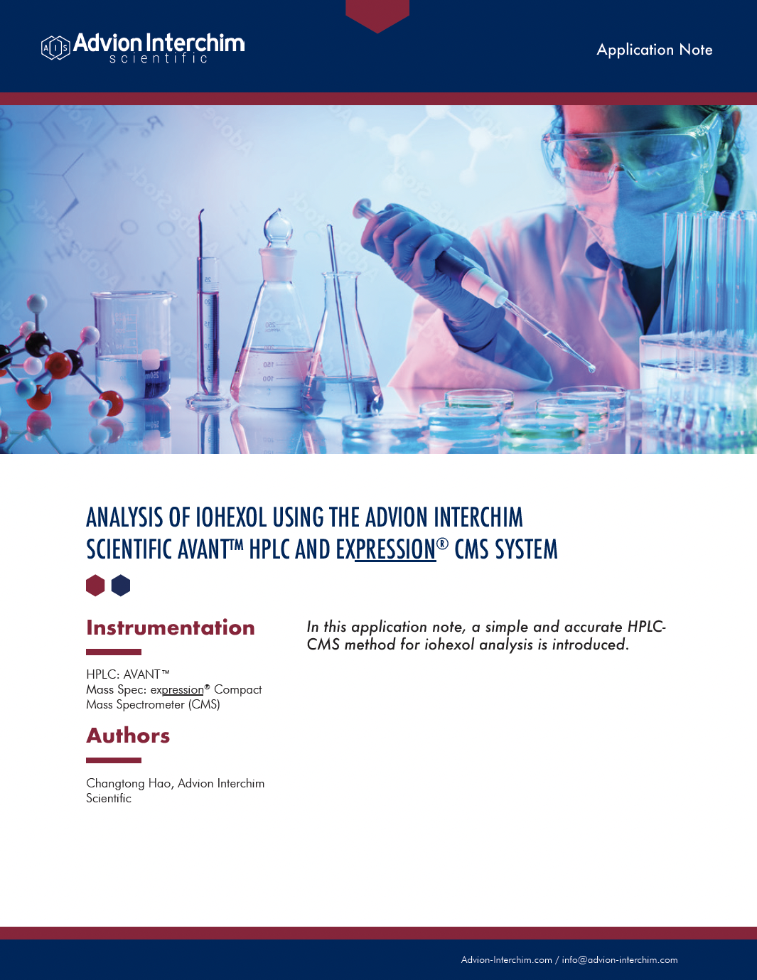 Advion Interchim Scientific AVANT™ HPLC およびExpression® CMS システムを使用したイオヘキソールの分析