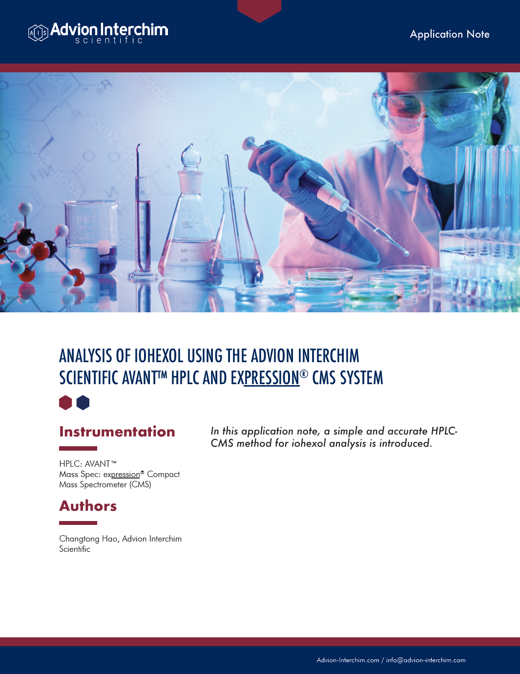 Análisis de iohexol utilizando el sistema HPLC Advion Interchim Scientific ® AVANT™ y el sistema express ion® CMS