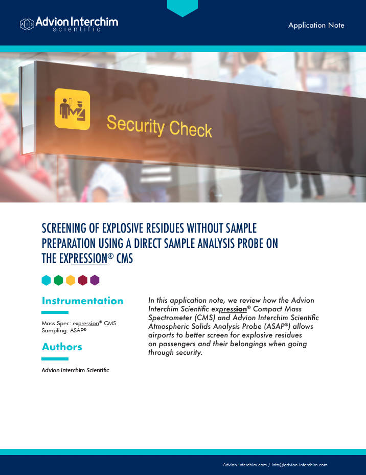 Screening of explosive residues without sample preparation using a direct sample analysis probe on the ex<u>press<strong>ion</strong></u><sup>®</sup> CMS