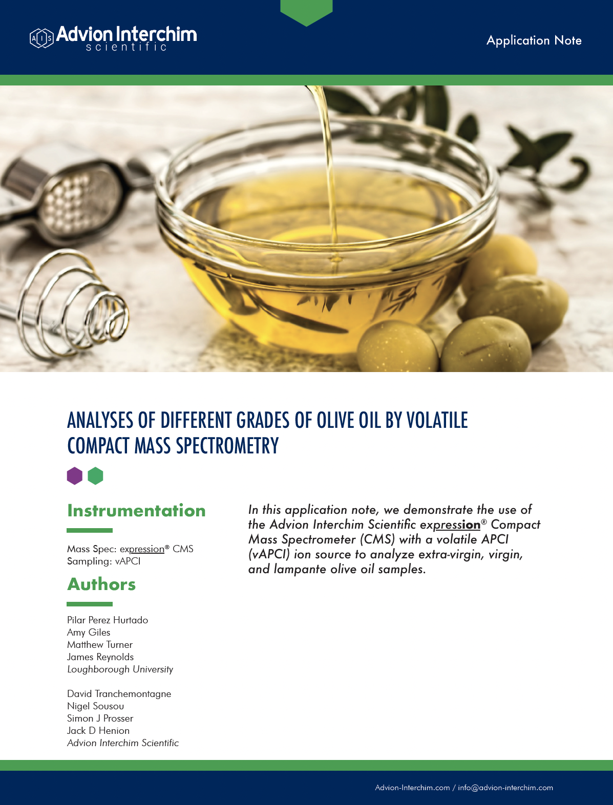 Analyses de différentes qualités d'huile d'olive par spectrométrie de masse volatile