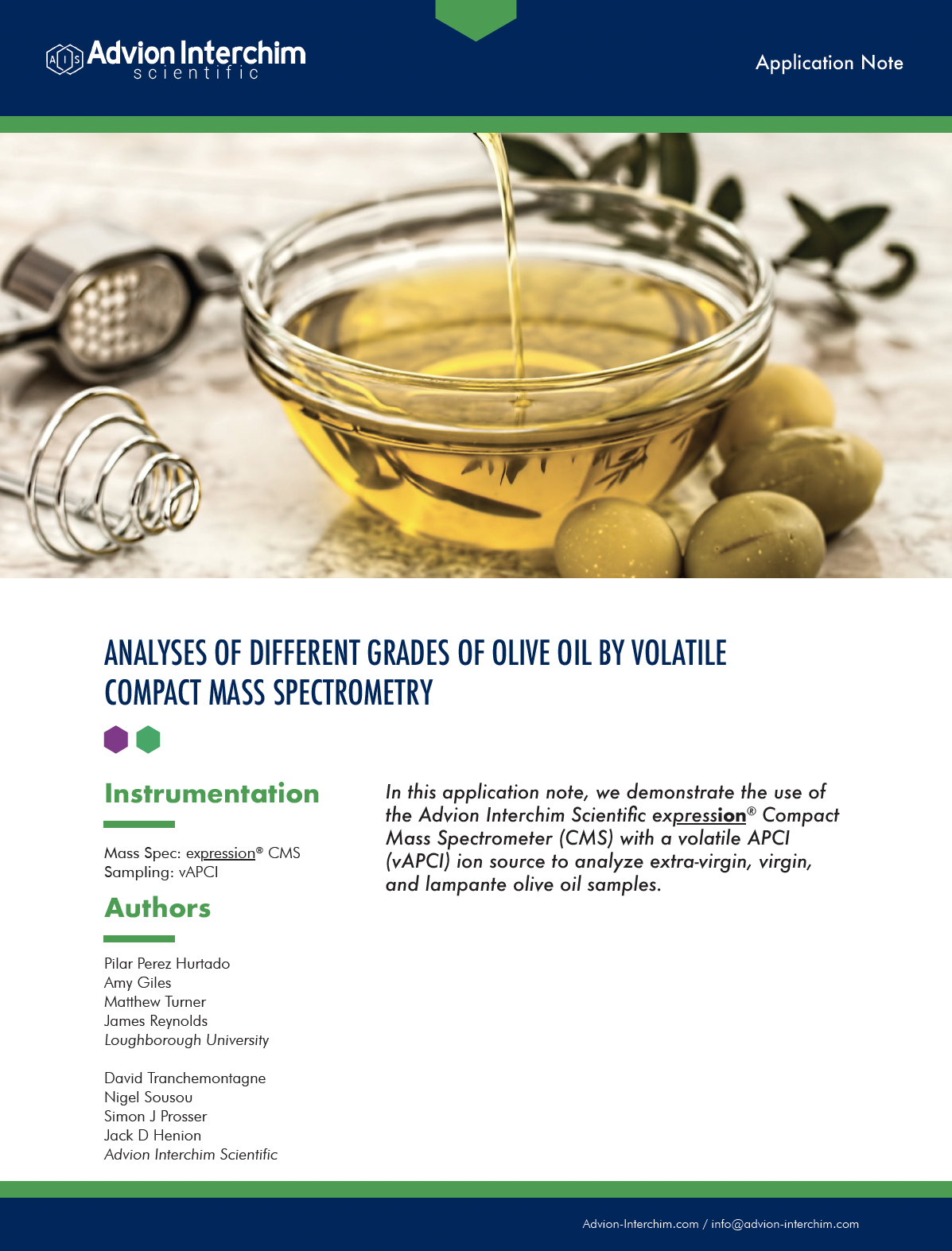 Analyses of Different Grades of Olive Oil by Volatile Mass Spectrometry