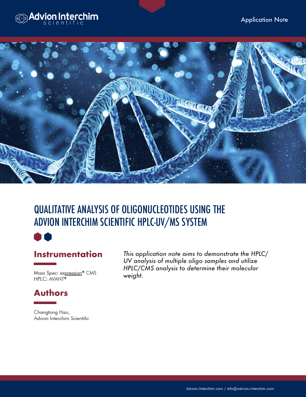 使用 Advion Interchim Scientific ® HPLC-UV/MS 系统对寡核苷酸进行定性分析