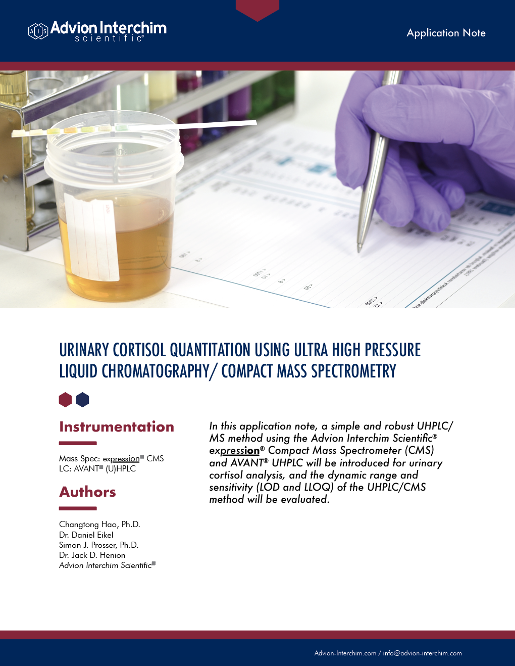 Cuantificación urinaria de cortisol mediante cromatografía líquida de ultra alta presión / espectrometría de masas compacta